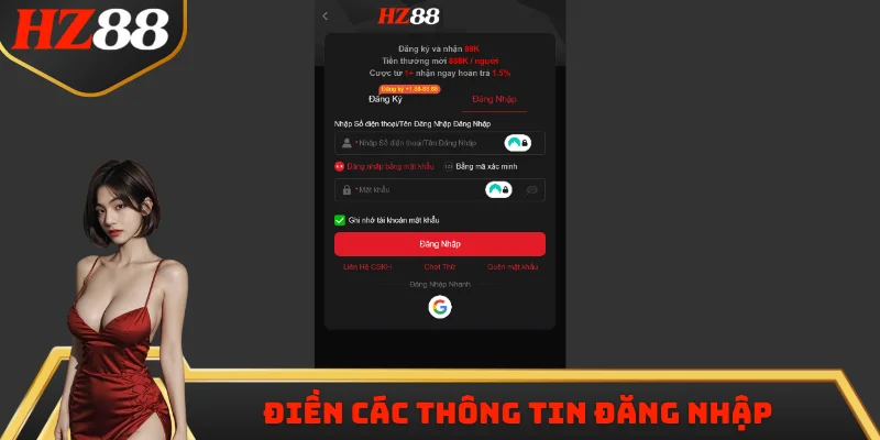 Điền các thông tin đăng nhập